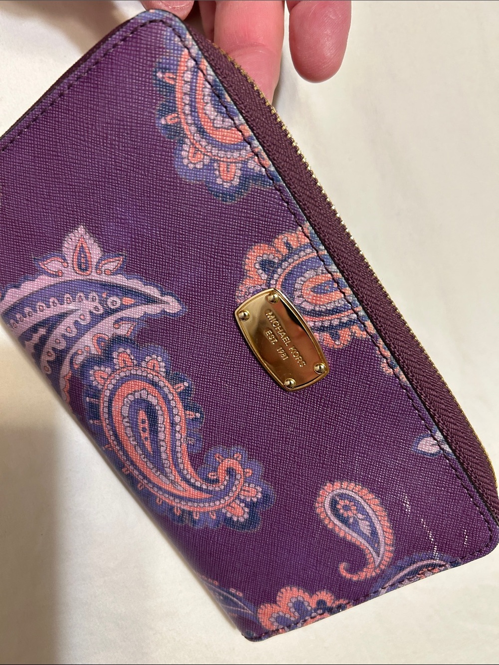 Michael Kors Purple Paisley Zip-Around Wristlet - Picture 9 of 9